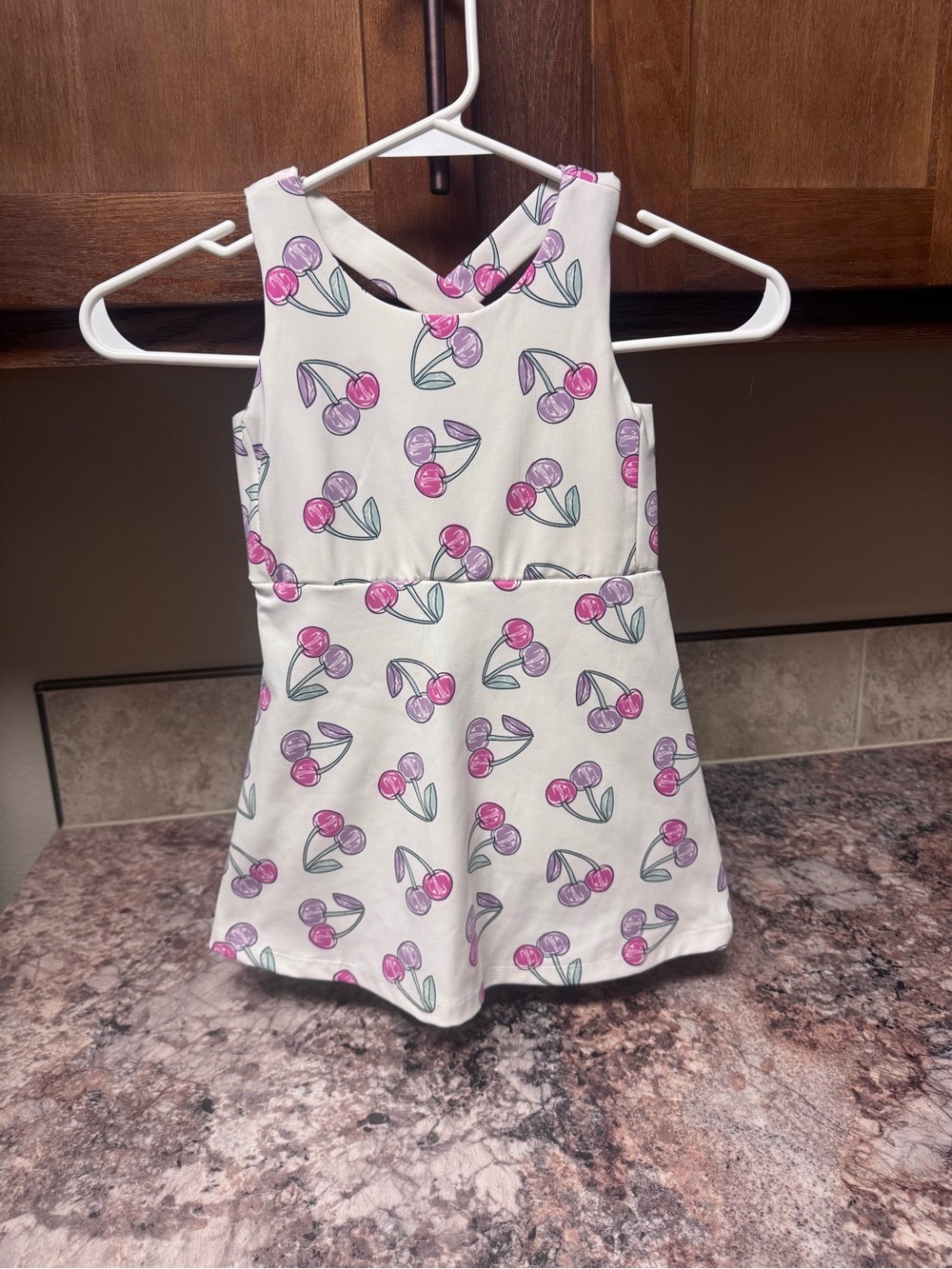 Eddie Bauer Cream Dress with Pink and Purple Cherry Print 4T